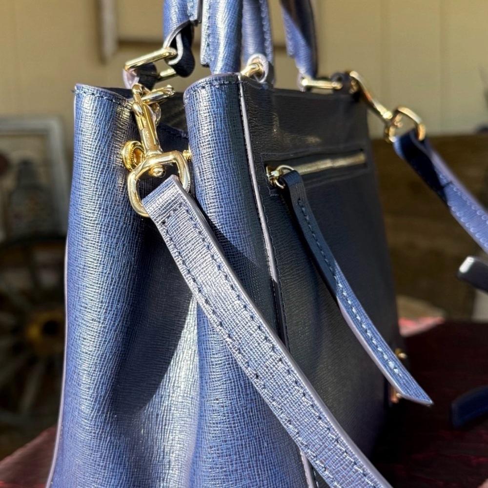 Dooney & Bourke Marine Blue Saffiano Leather Zip Satchel - Picture 4 of 7